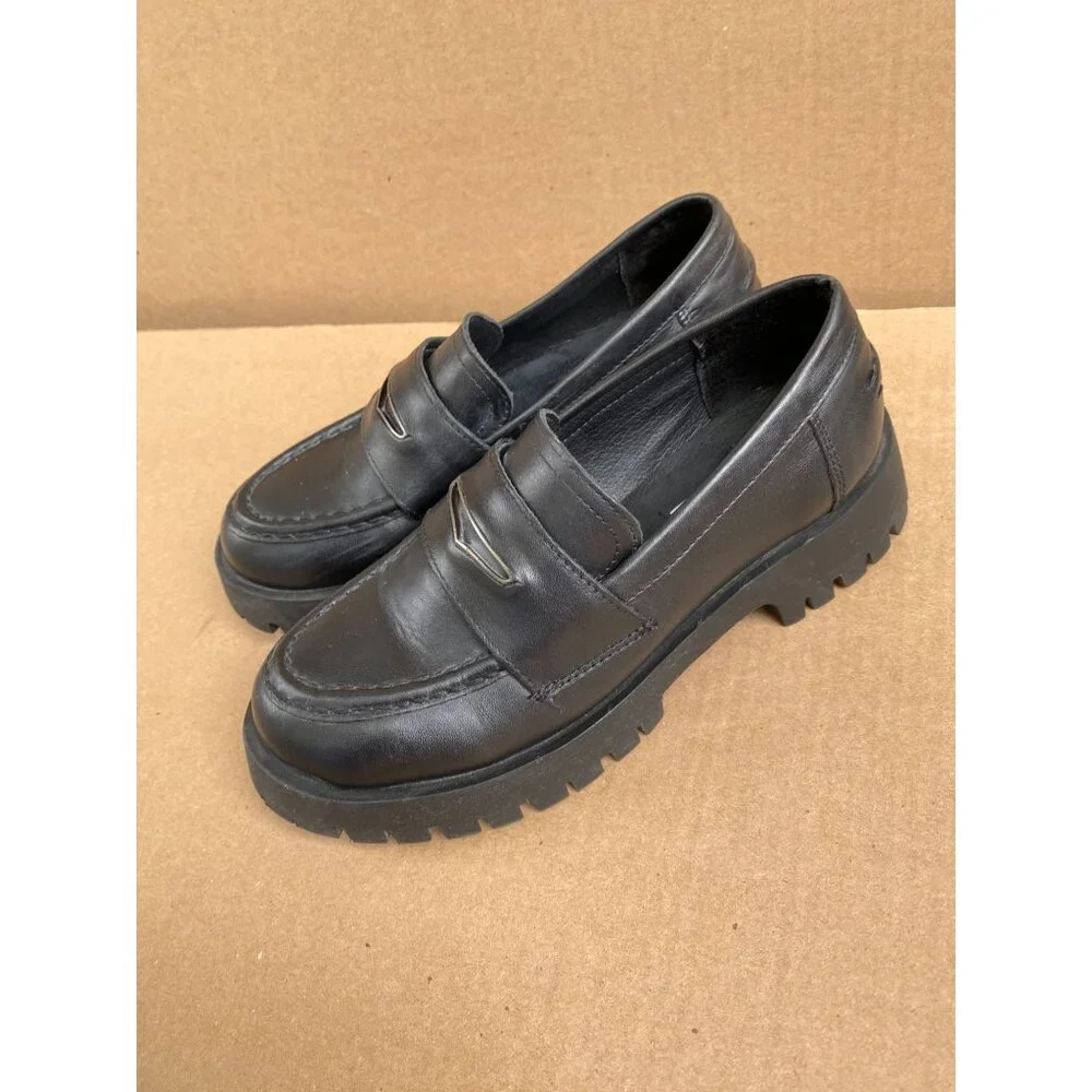 Steve Madden Women Black Lawrence Chunky Loafers Size 7.5 Leather platform Y2K‎